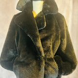 DONNA KAREN BLACK FAUX FUR JACKET